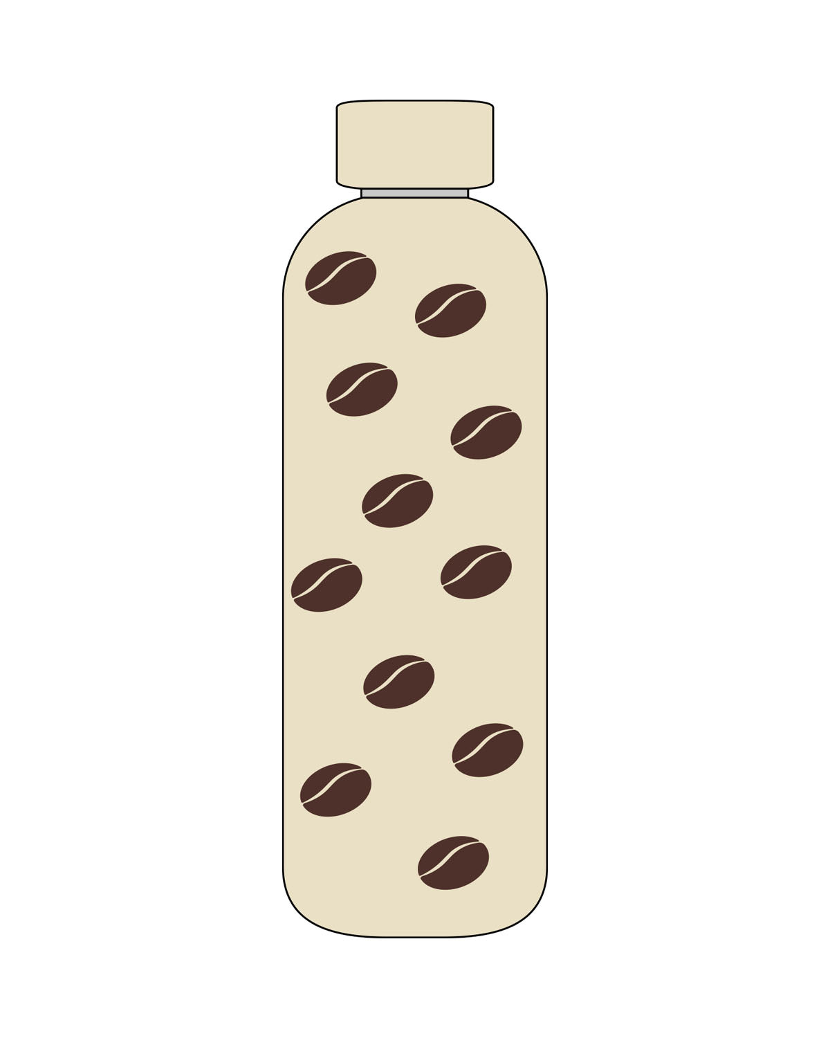 The Water Bottle - Cream - Bean Head - Center Body - Coffe Beans - Bottom Cap - EST 2024 - Printed - Coffee
