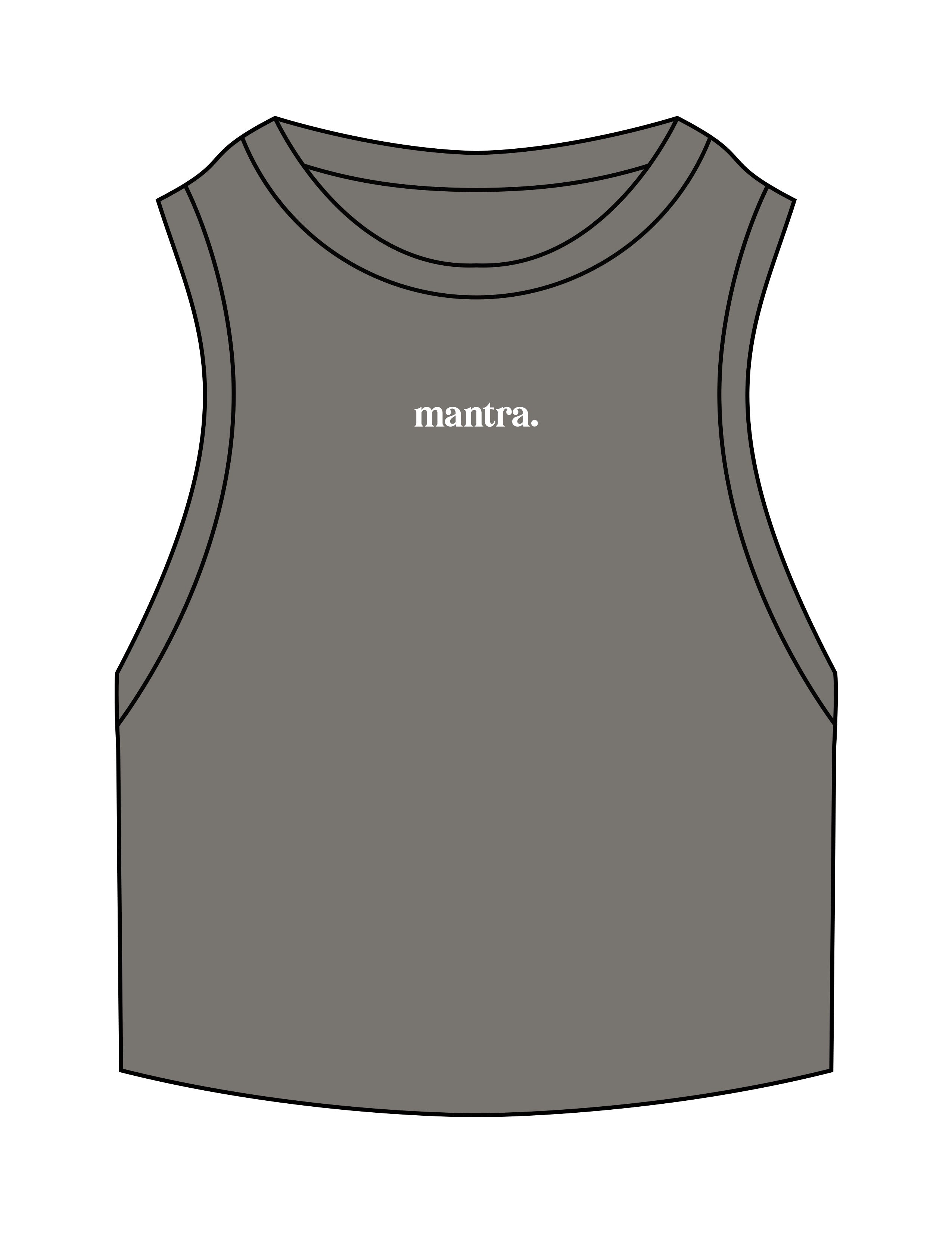 The Ribbed Crop Tank - Washed Gray - Mantra - Center Chest - Embroidered - White