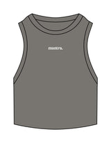 The Ribbed Crop Tank - Washed Gray - Mantra - Center Chest - Embroidered - White