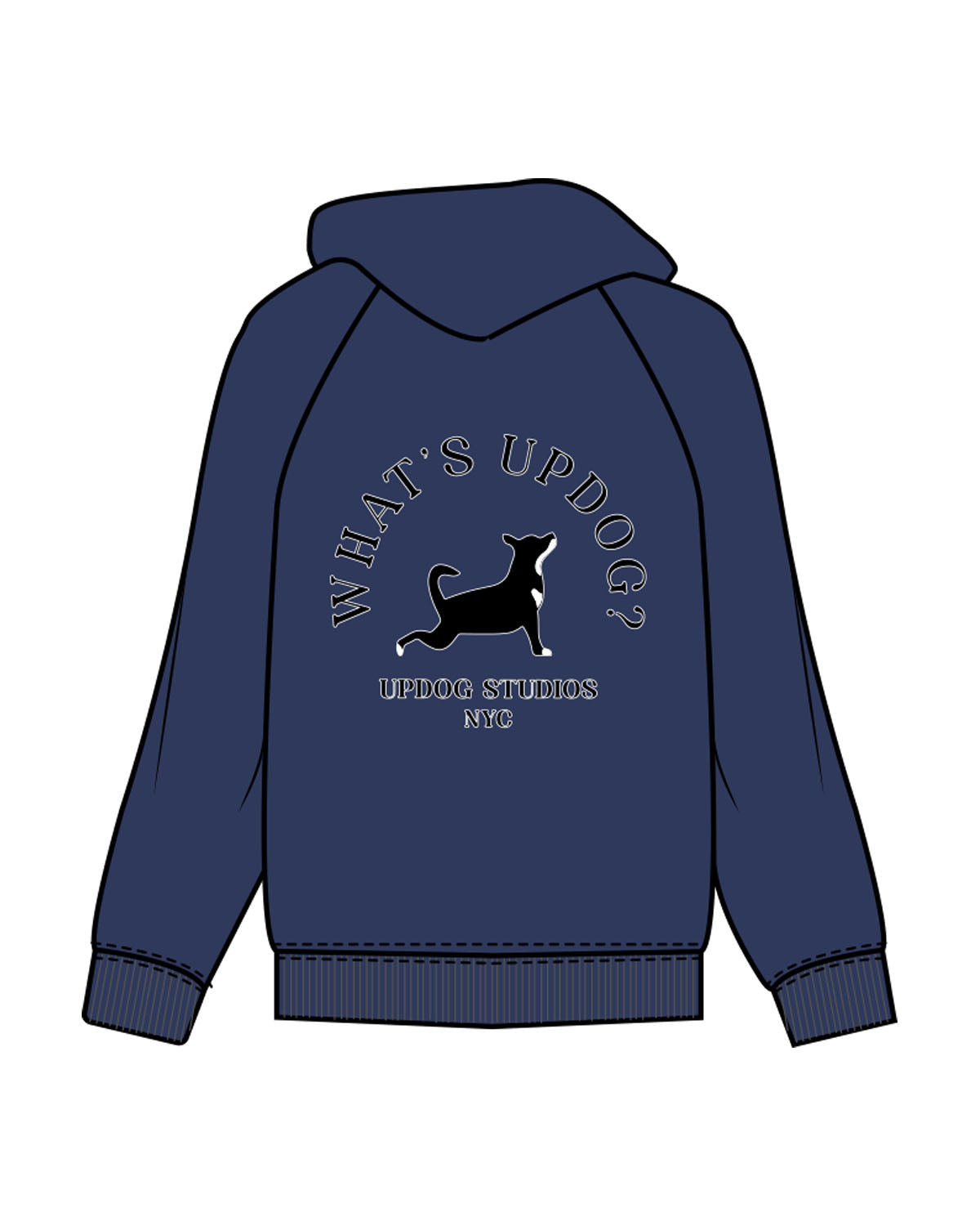 The Mens Hoodie - Cobalt - Updog Yoga - Left Chest - Back Center - "WhatsUpDog" - Printed - Full Color
