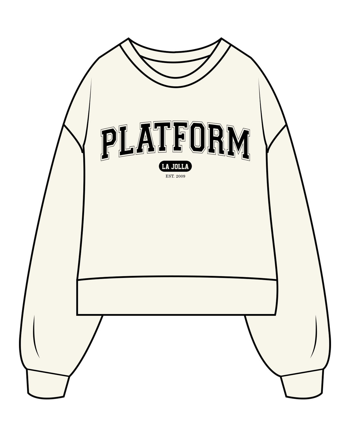 The Womens Heavyweight Crop - Off White - Platform - Center Chest "La Jolla 2009" - Printed - Black