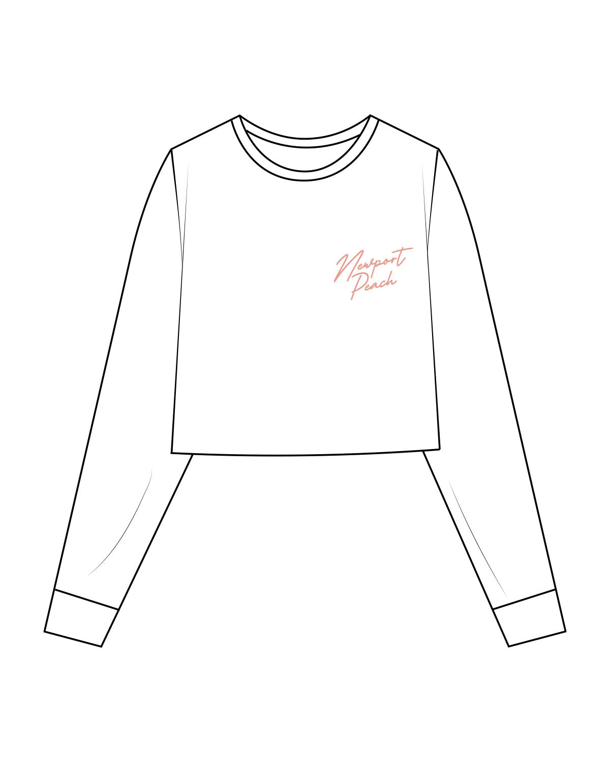 The Crop Long Sleeve - White - Newport Peach - Left Chest - Peach