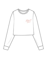The Crop Long Sleeve - White - Newport Peach - Left Chest - Peach