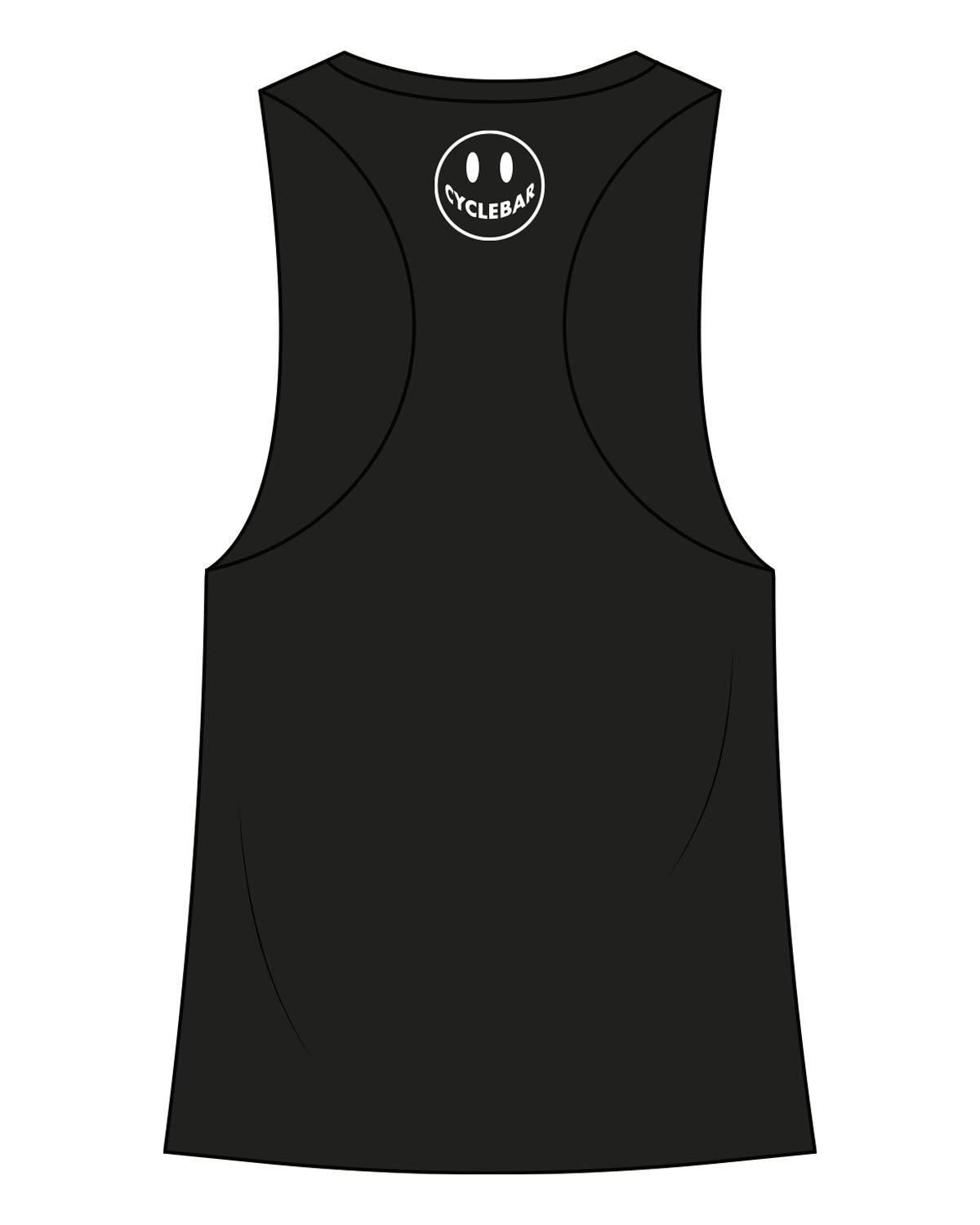 The Womens Racerback Tank - Black - Cyclebar - Center Chest Stacked & Back Neckline Smiley - White