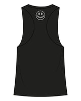 The Womens Racerback Tank - Black - Cyclebar - Center Chest Stacked & Back Neckline Smiley - White