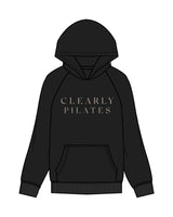 The Womens Hoodie - Black - Clearly Pilates - Center Chest Stacked & Back Center Mirror - Bone