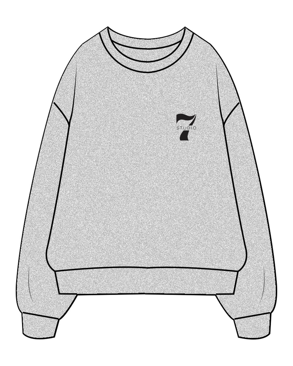 The Mens Crewneck - Heather - STUDIO 7 - Left Chest - Printed - Black