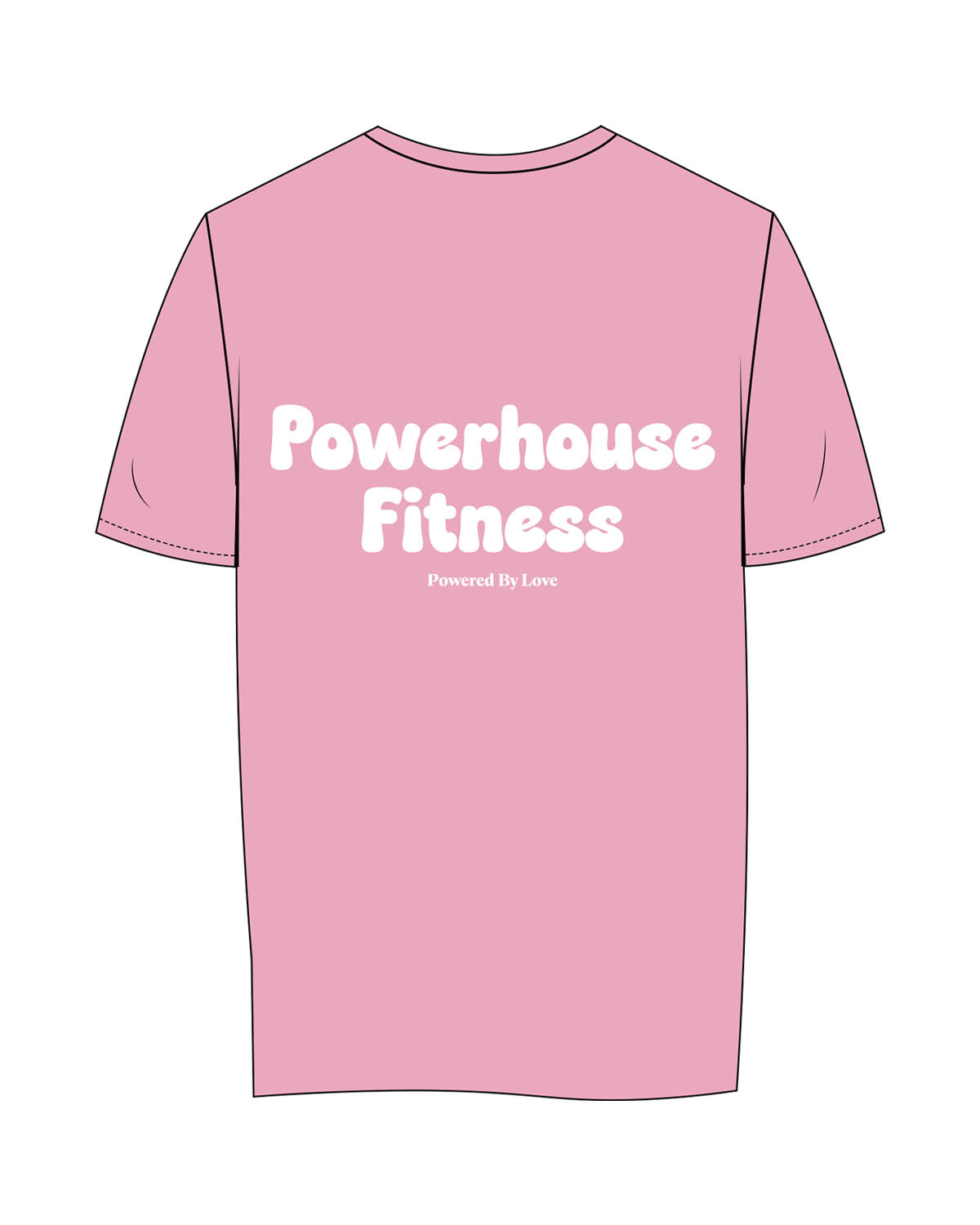 The Womens Tee - Pink - Powerhouse Fitness - Left Chest & Center Back Stacked - Printed - White