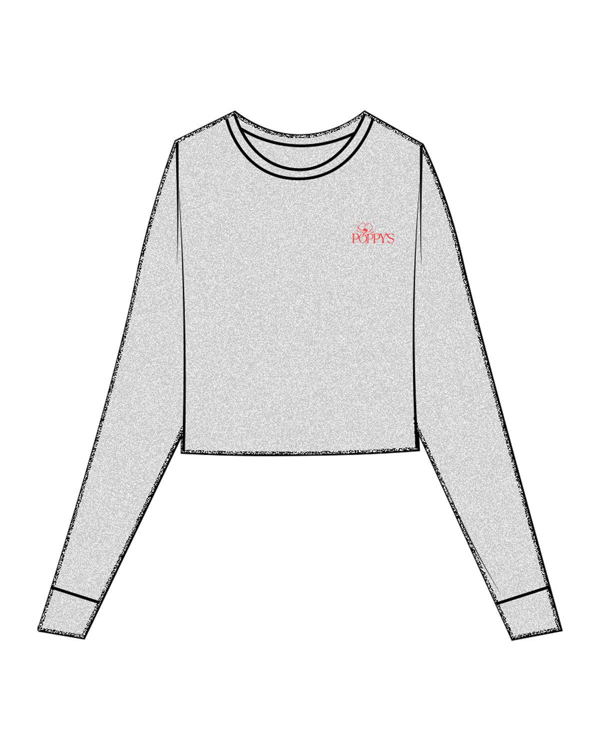 The Micro Rib Crop Long Sleeve - Heather - Poppys Pilates - Left Chest Logo - Printed - Red