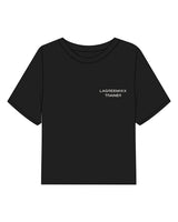 The Boxy Crop Tee - Black - LagreeMixx - Left Chest Stacked & Center Back "Trainer" - Back Neckline - Printed - Off White