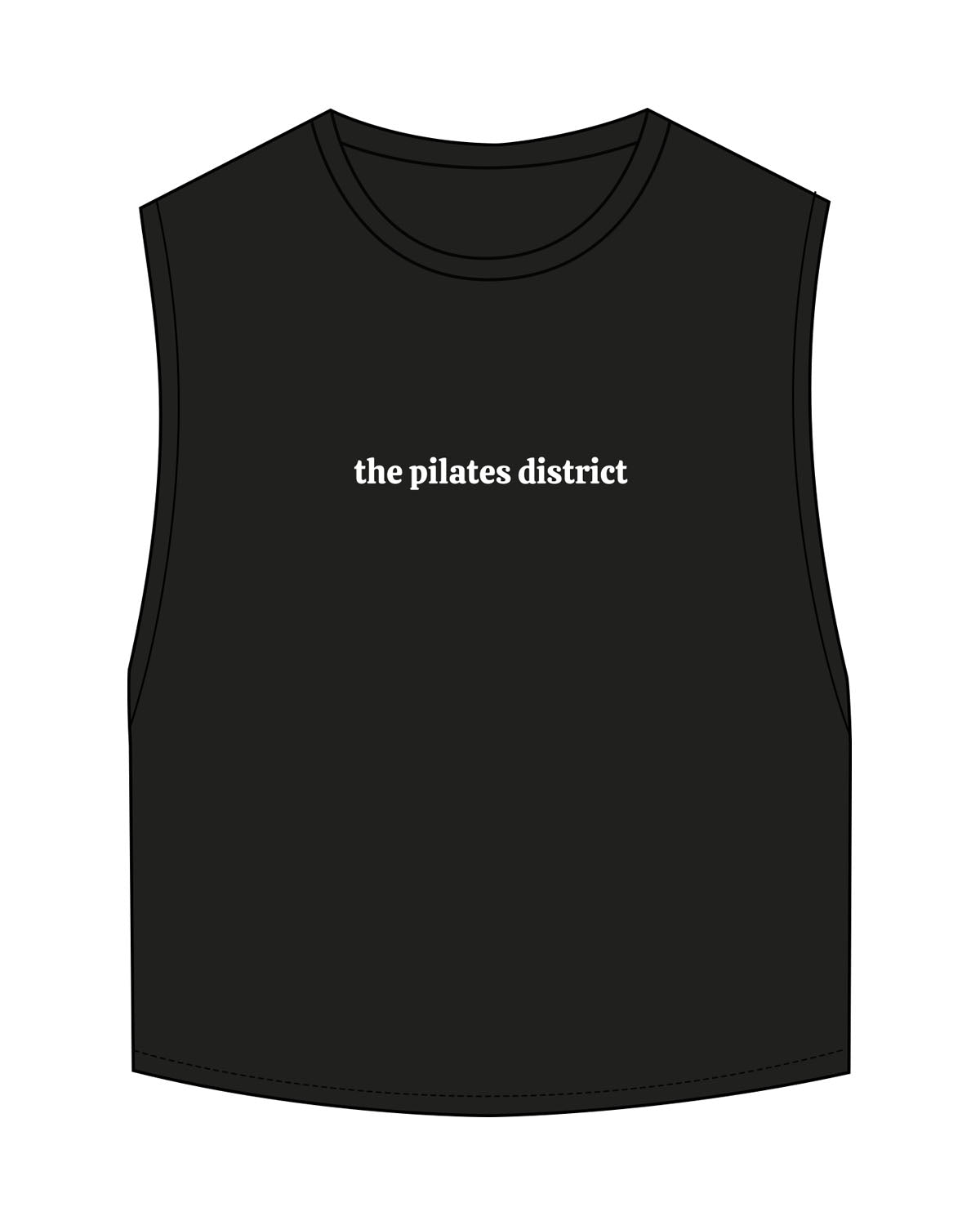 The Crop Muscle Tank - Black - THE PILATES DISTRICT - Center Chest - Printed - White