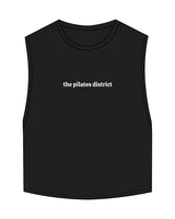 The Crop Muscle Tank - Black - THE PILATES DISTRICT - Center Chest - Printed - White