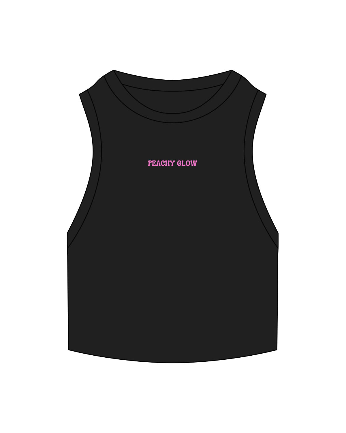 The Ribbed Crop Tank - Black - Peachy Glow - Center Chest - Embroidered - Hot Pink