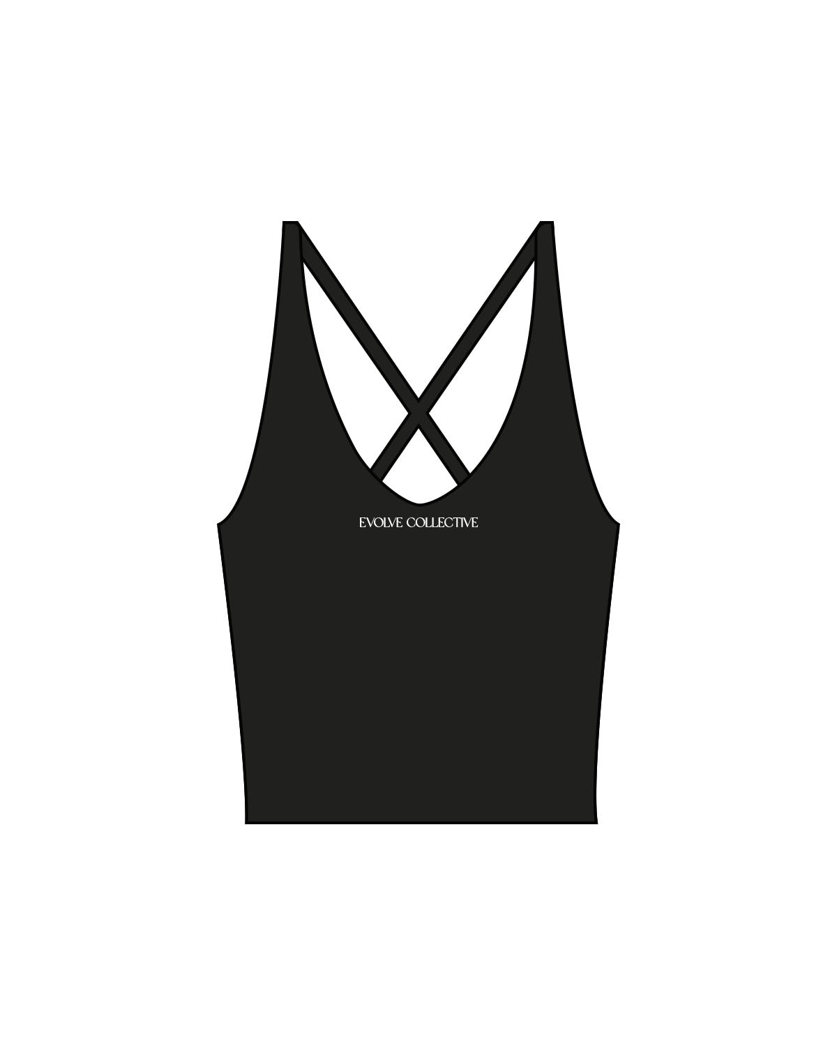 The Sporty Strappy Tank - Black - Evolve Collective - Center Chest - Printed - White