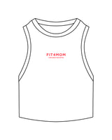 The Ribbed Crop Tank - White - Fit 4 Mom Carlsbad Encinitas - Center Chest Stacked - Embroidered - Red