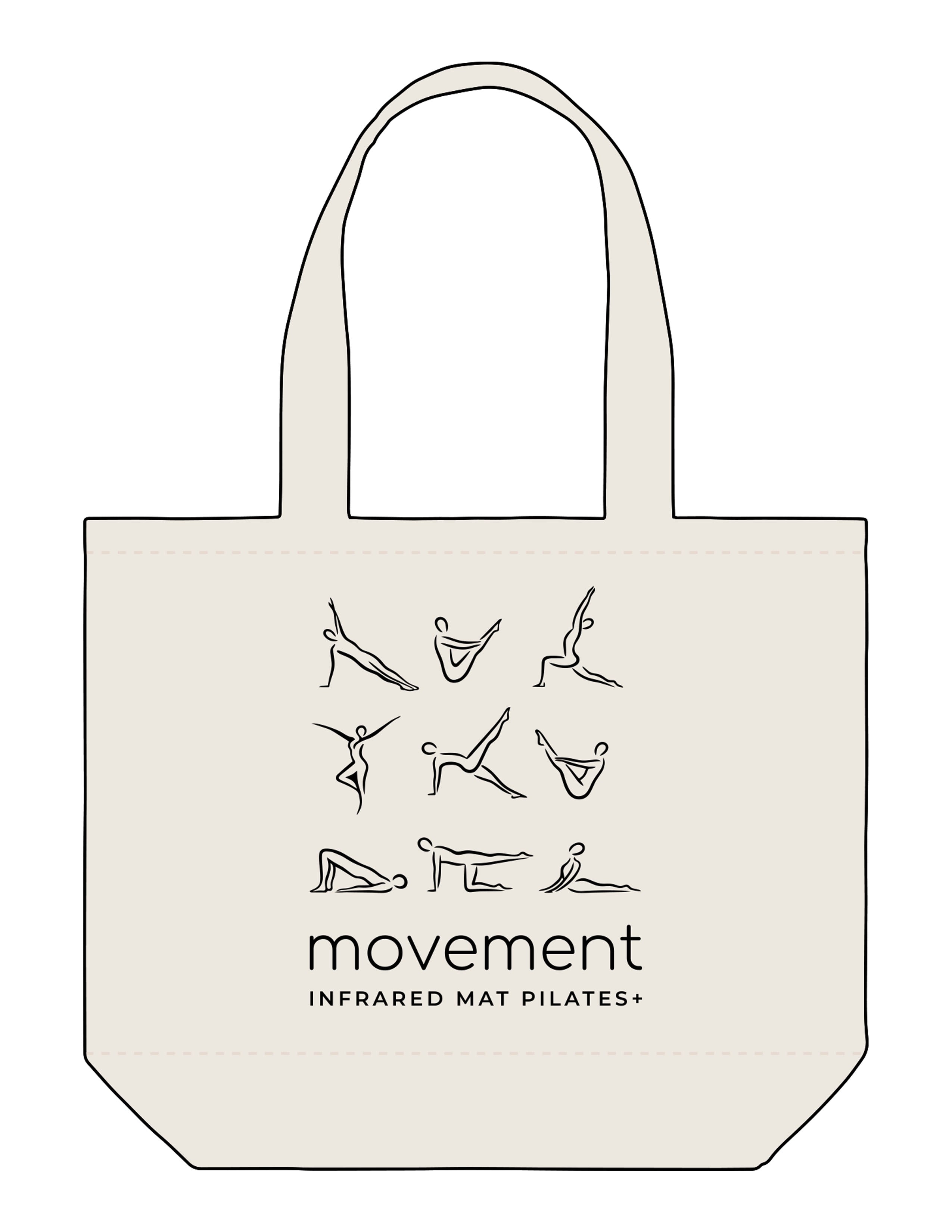 The Tote Bag - Natural - Movement Pilates Buffalo - Center Body Stacked - Printed - Black