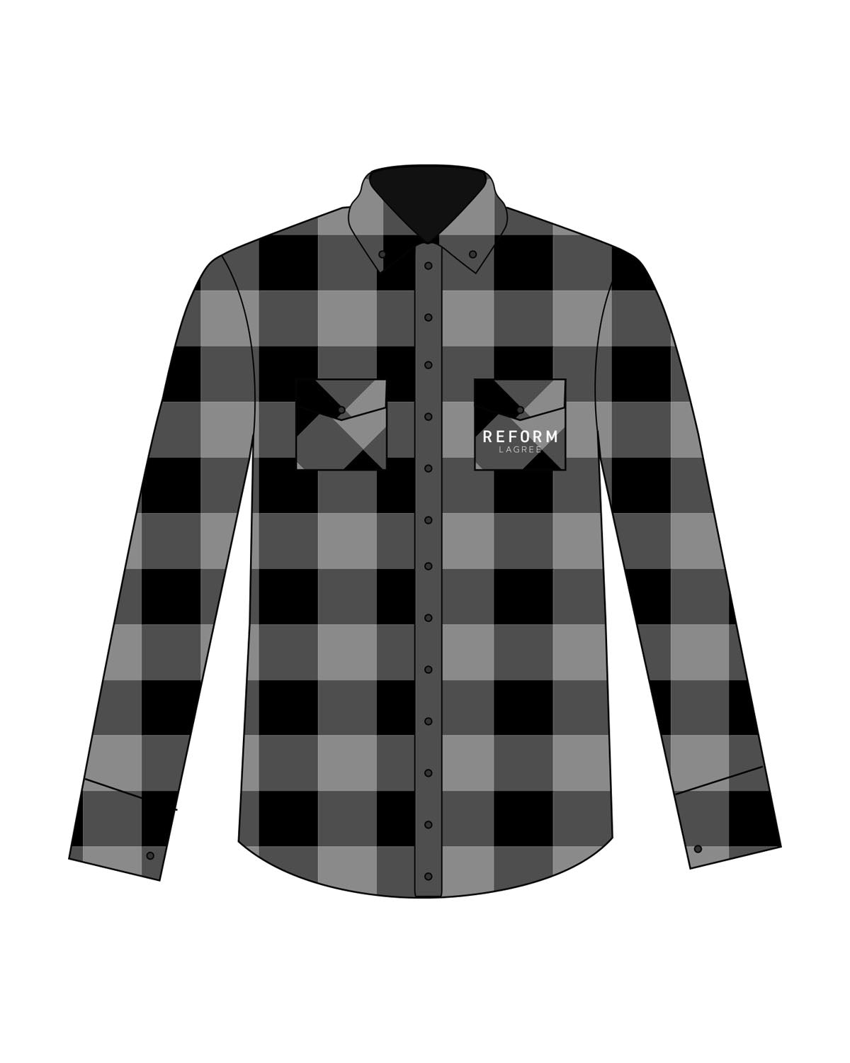 The Flannel - Gray / Black - Reform Fitness - Left Chest Pocket Stacked - Printed - White