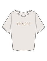 The Crop Tee - Bone - Velvaere - Center Chest Stacked - Printed - Terracota
