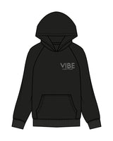 The Womens Hoodie - Black - Vibe Hot Yoga & Pilates- Left Chest Stacked  & Back Center Stacked - Printed - White