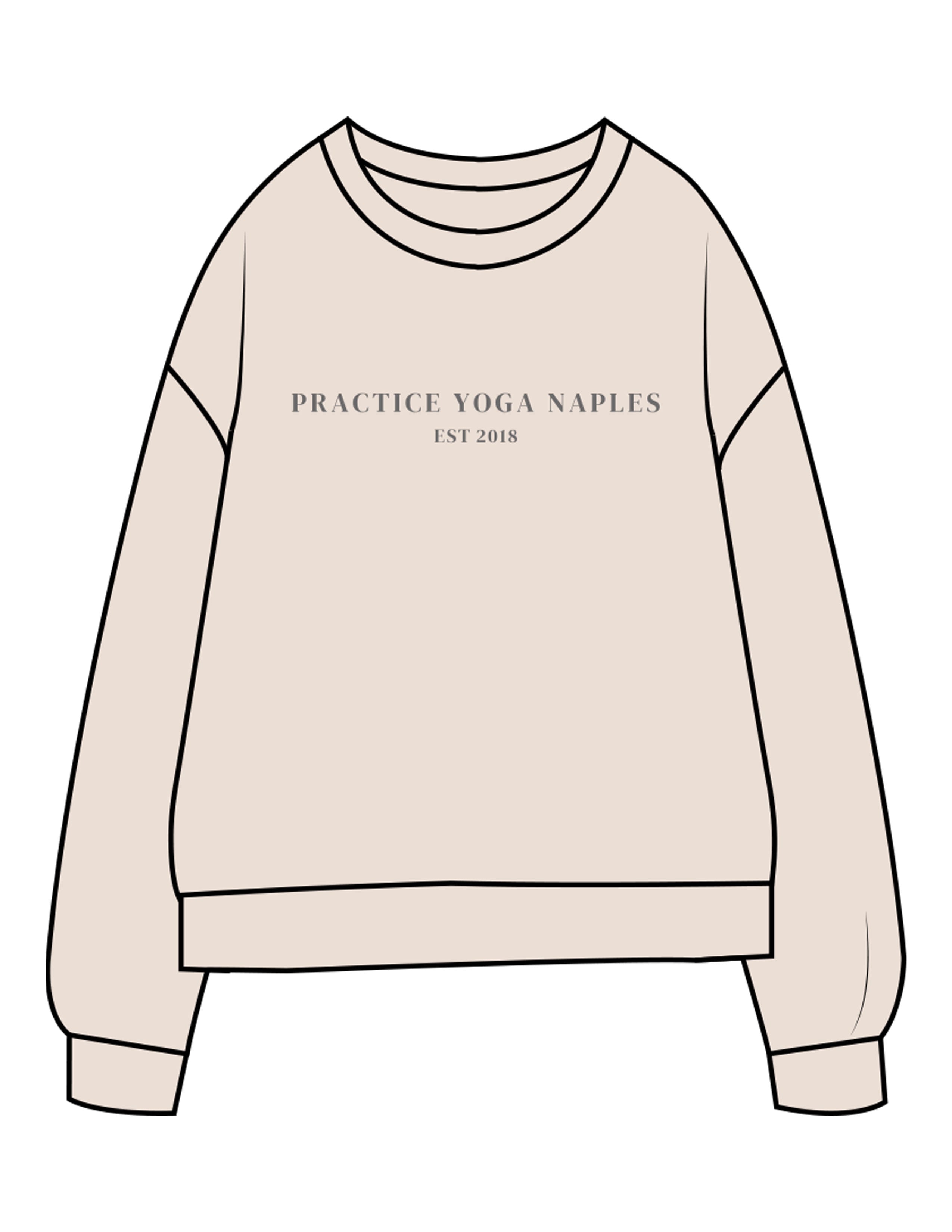 The Midweight Unisex Crewneck - Washed Ivory - Practice Yoga - Center Chest Stacked - Printed - Charcoal