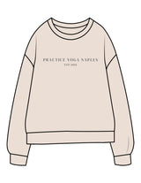 The Midweight Unisex Crewneck - Washed Ivory - Practice Yoga - Center Chest Stacked - Printed - Charcoal