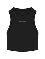 The Ribbed Crop Tank - Black - Soul Yoga - Center Chest Script - Embroidered - Lavender