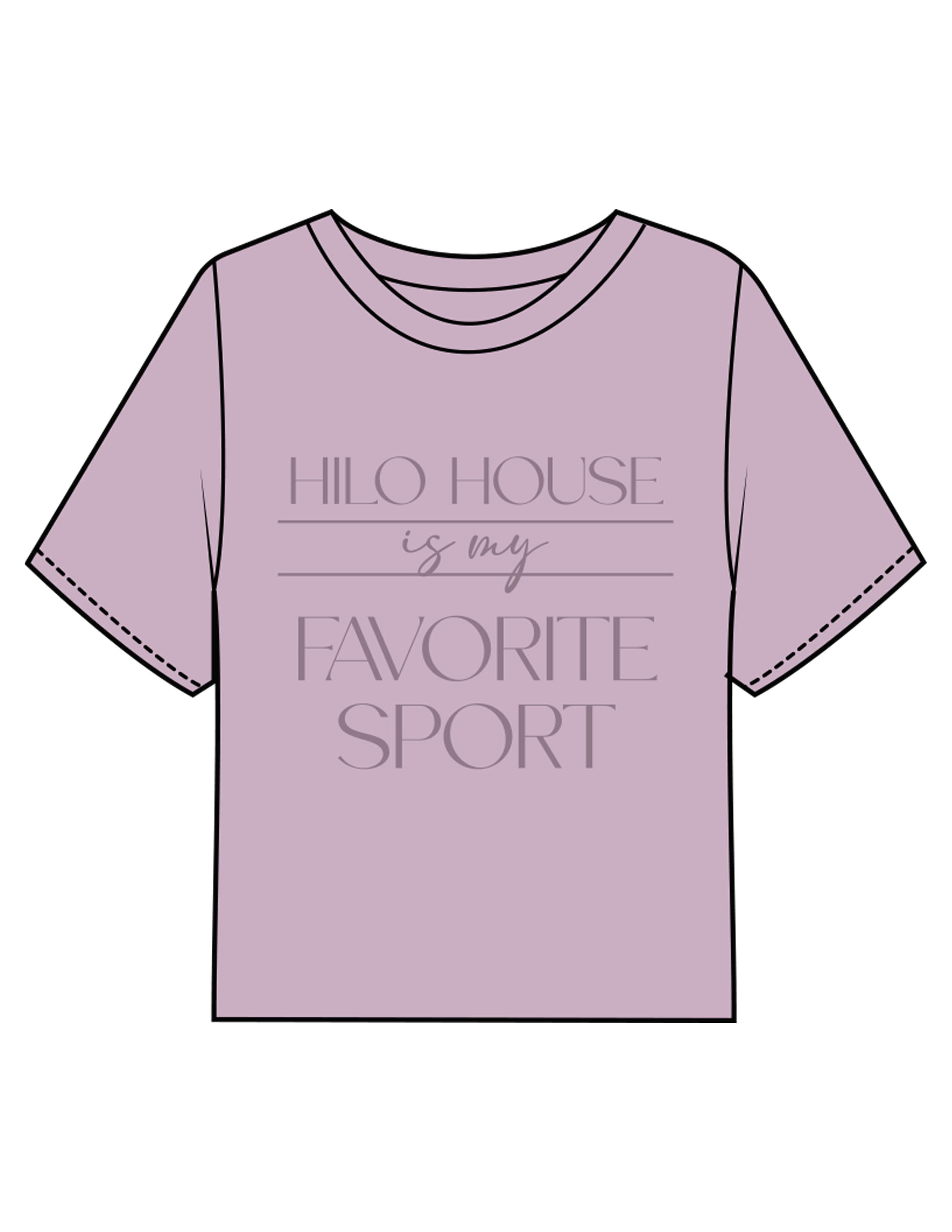 The Boxy Crop Tee - Lavender - HiLo - Chest Stacked "HILO HOUSE" & Back Neckline Round - Printed - Tone on Tone