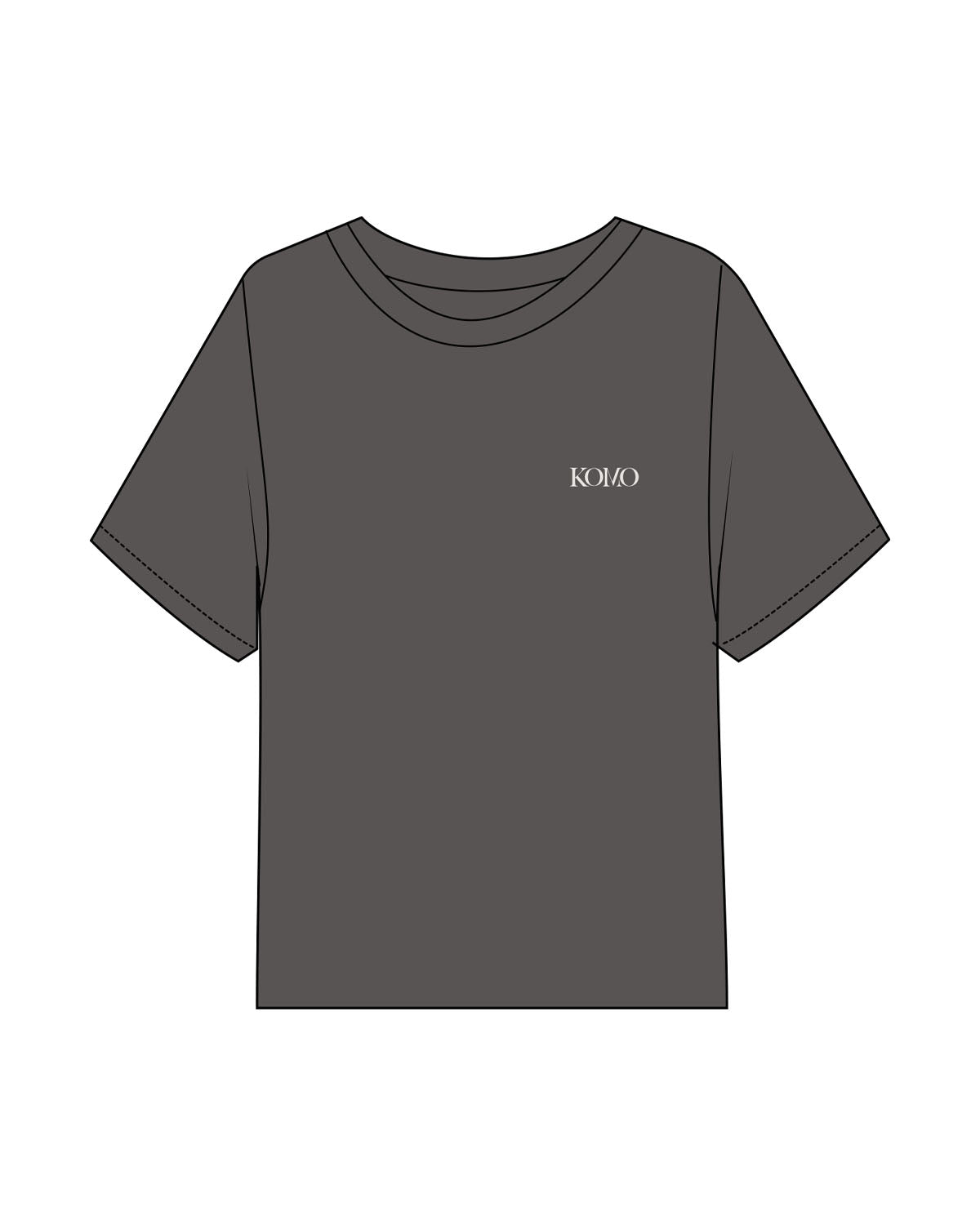 The Midweight Crop Tee - Pepper - Komo Studio - Left Chest & Back Stacked Round - Printed - Washed Bone