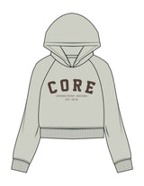 The Womens Lightweight Cropped Hoodie - Sage - Core Crown Point - Chest Stacked - Printed - Cocoa