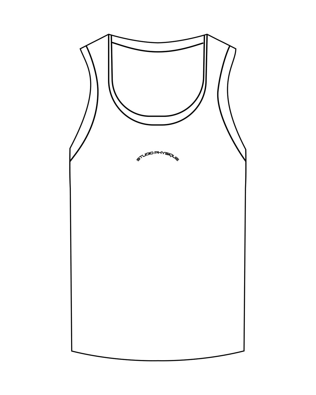 The Micro Rib Full Length Tank - White - Studio Physique - Center Chest Arc - Printed - Black