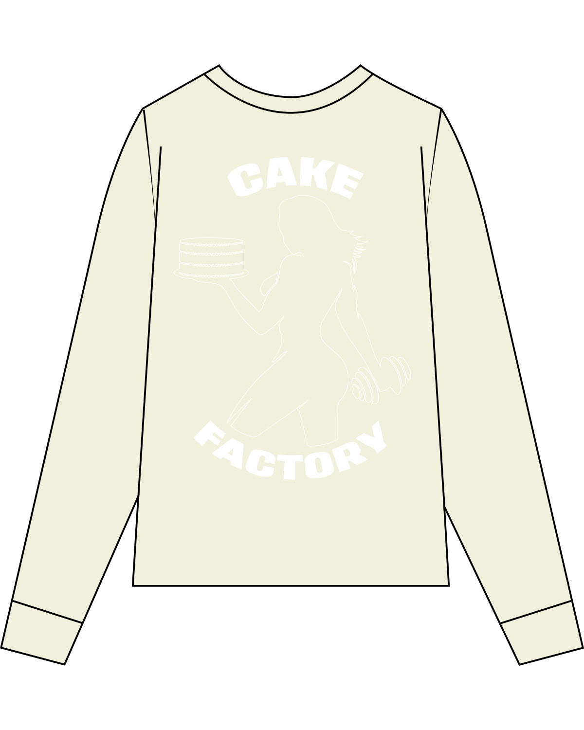 The Womens Oversized Long Sleeve - Butter - Cake Factory - Left Chest & Full Back - White