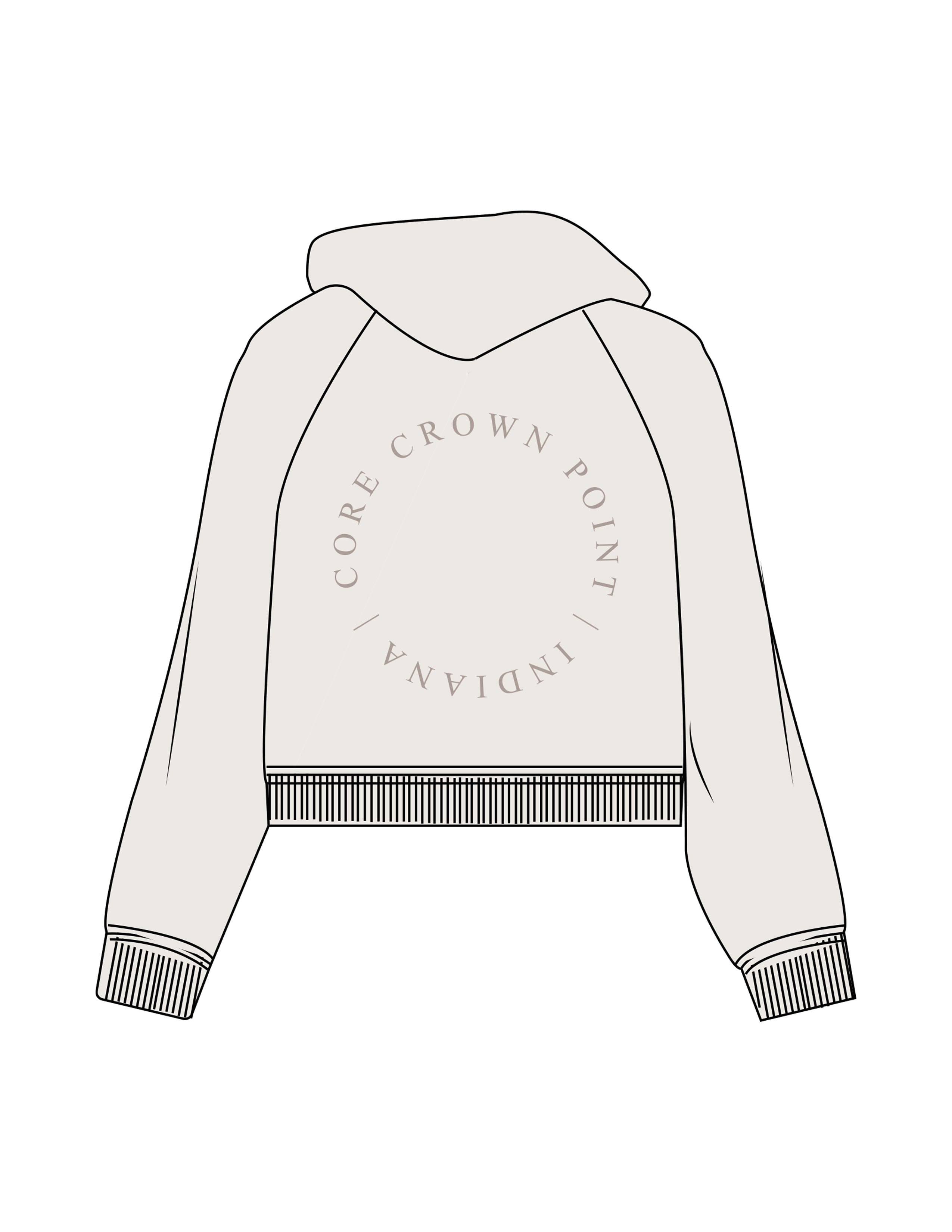 The Womens Crop Hoodie - Bone - Core Crown Point - Center Chest & Back Round - Printed - Tone on Tone