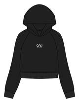 The Womens Lightweight Cropped Hoodie - Black - Powerhaus Lagree - Center Chest & Back Stacked - Printed - White
