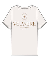 The Womens Heavyweight Tee - Off White - Velvaere - Left Chest & Back Stacked - Printed - Terracota