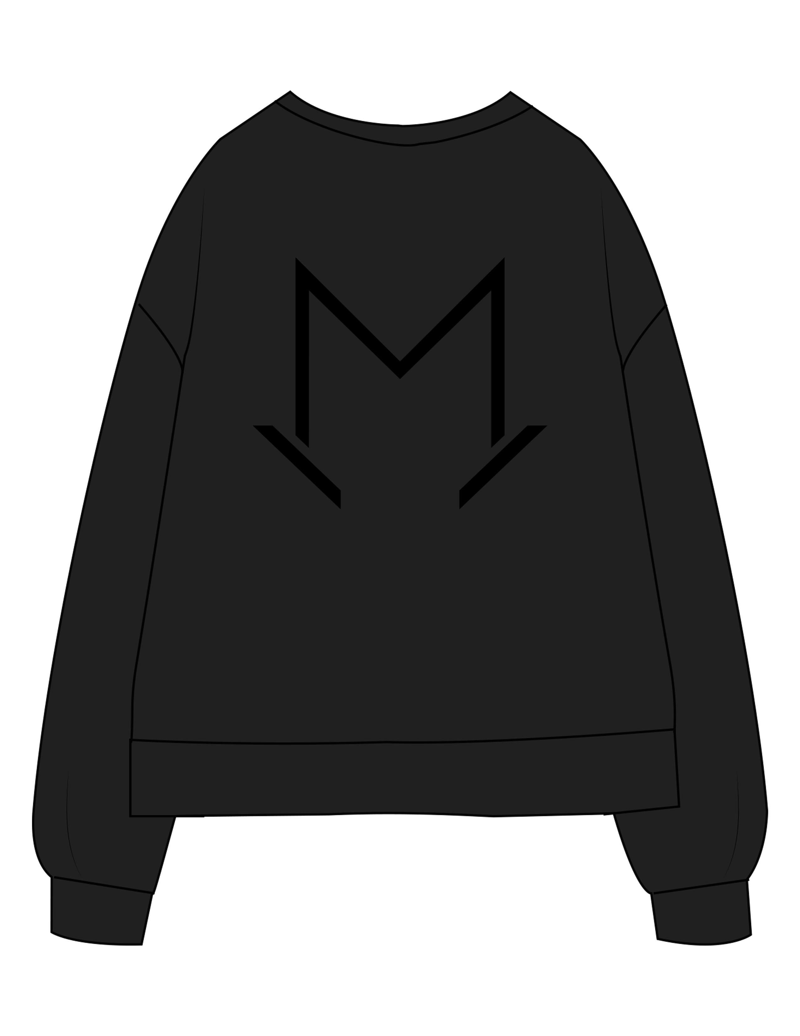 The Recycled Unisex Crewneck - Black - MegaCorps - Center Chest Embroidered - Back Stacked - Printed - Black