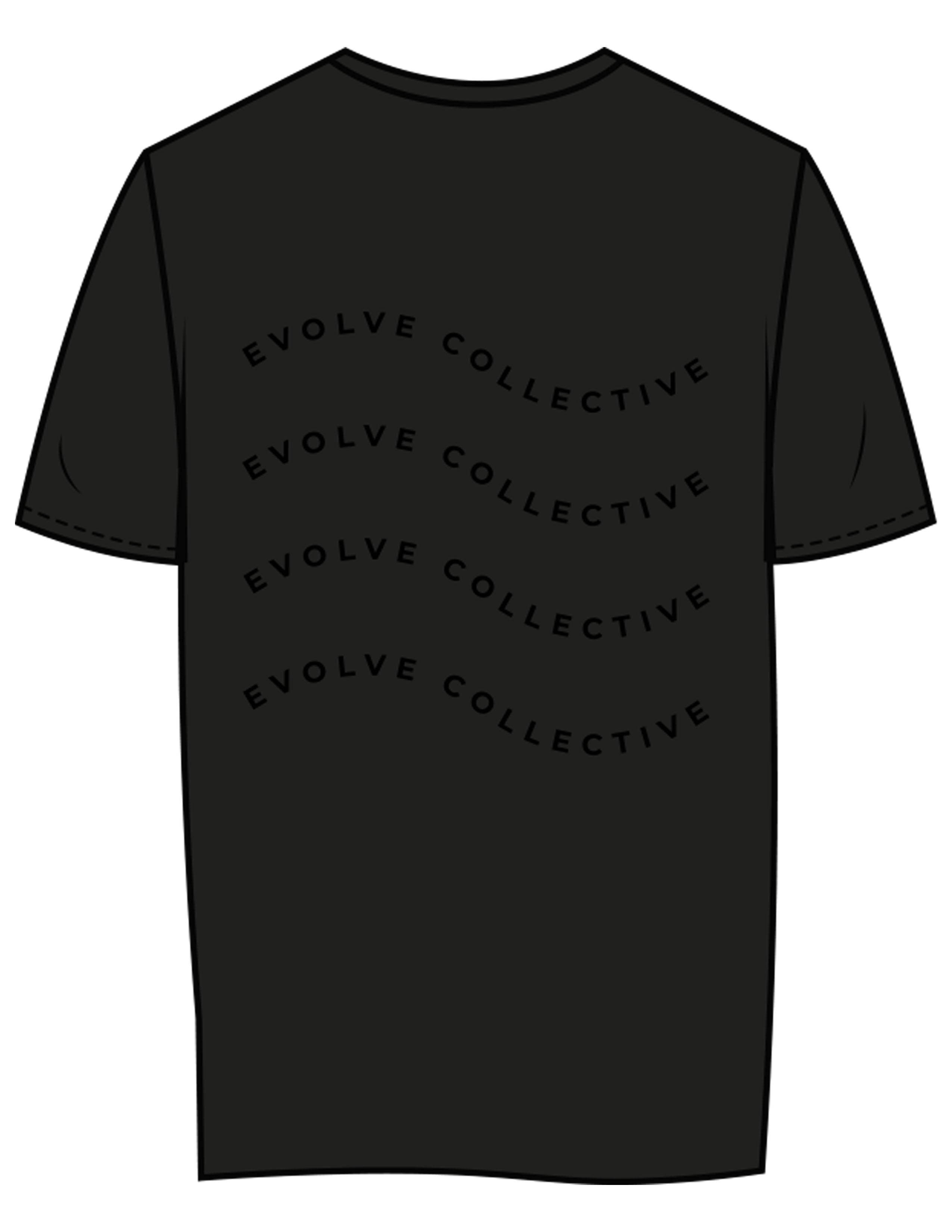 The Womens Tee - Black - Evolve Collective - Left Chest & Back Stack Wavy - Printed - Tone on Tone