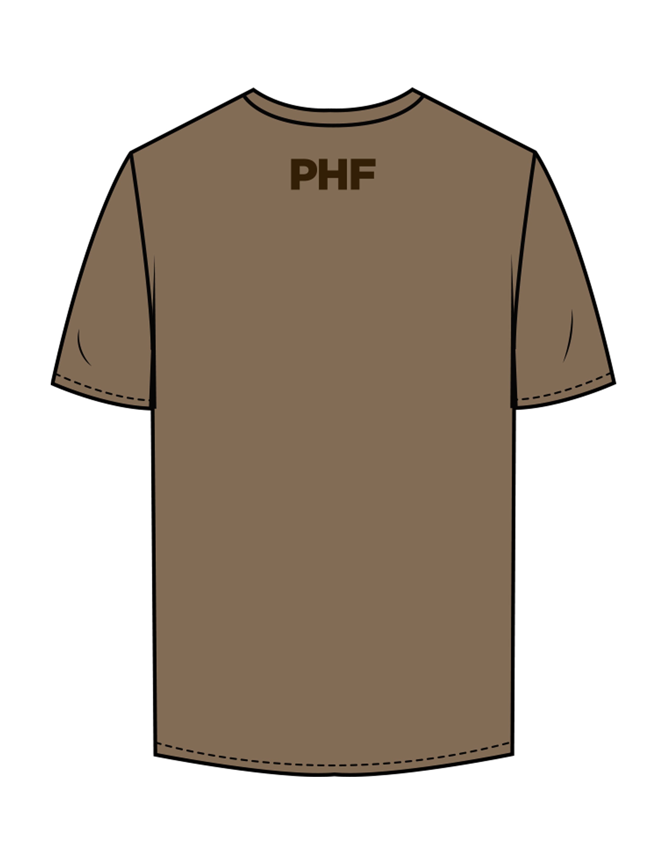 The Mens Tee - Walnut - Powerhouse Fitness - Full Front & Back Neckline - Printed - Dark Brown