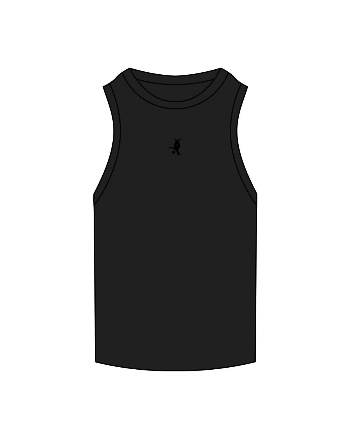 The Ribbed Full Length Tank - Black - White House - Center Chest - Embroidered - Tone on Tone