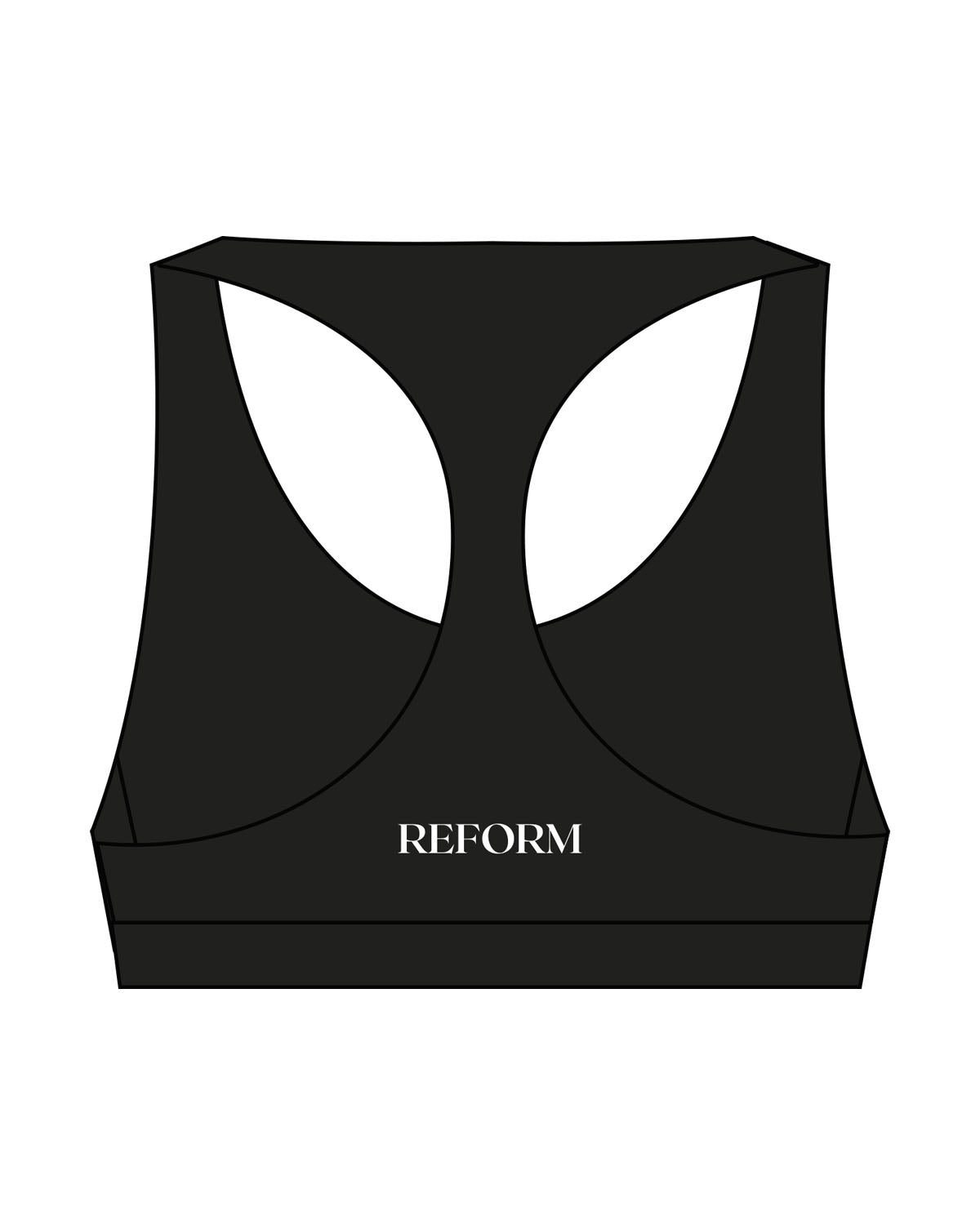 The Racer Bra - Black - REFORM Pilates Studio - Center Back - Printed - White
