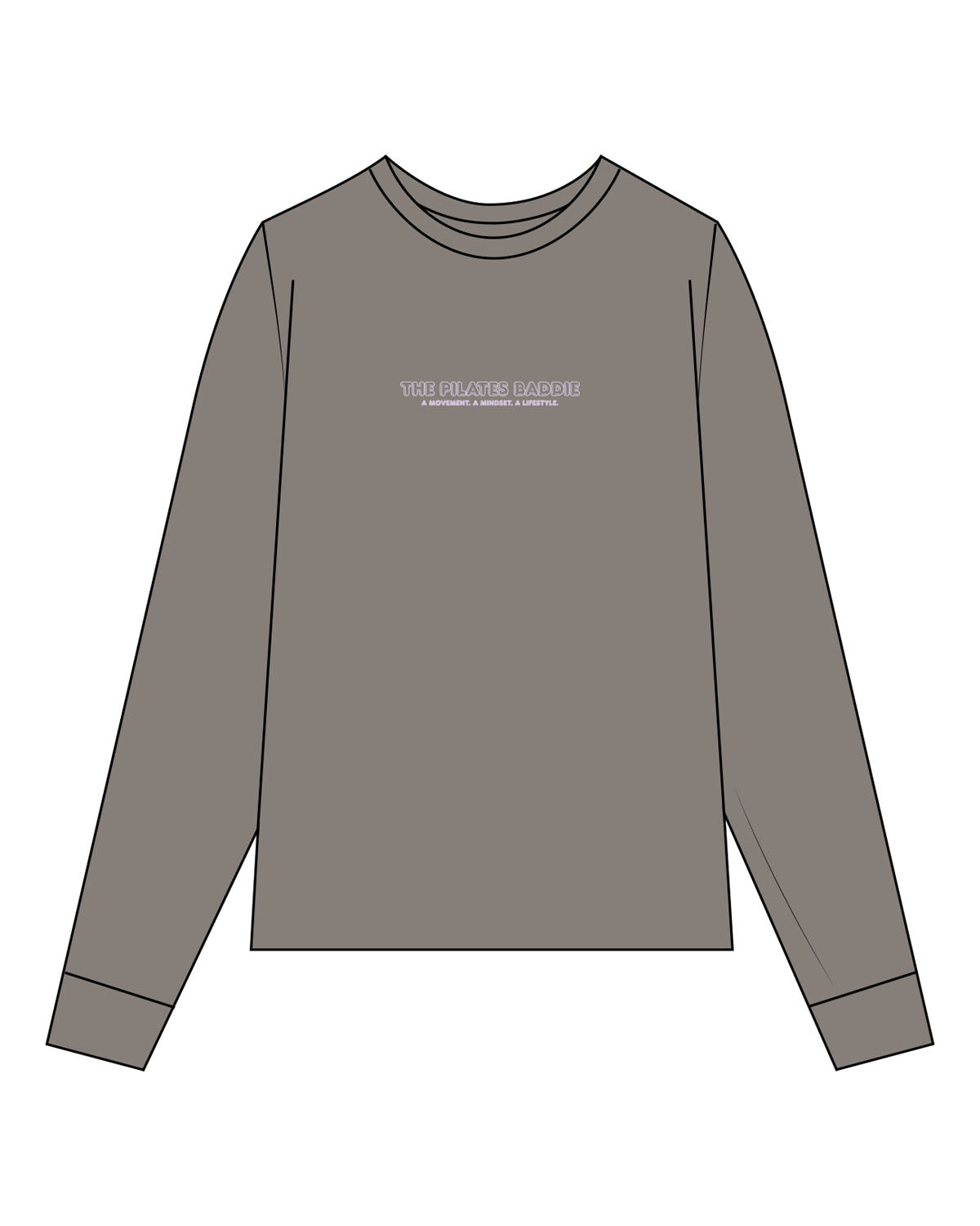 The Womens Heavyweight Long Sleeve - Washed Gray - Pilates Baddie - Center Chest Arc - Printed - Light Purple