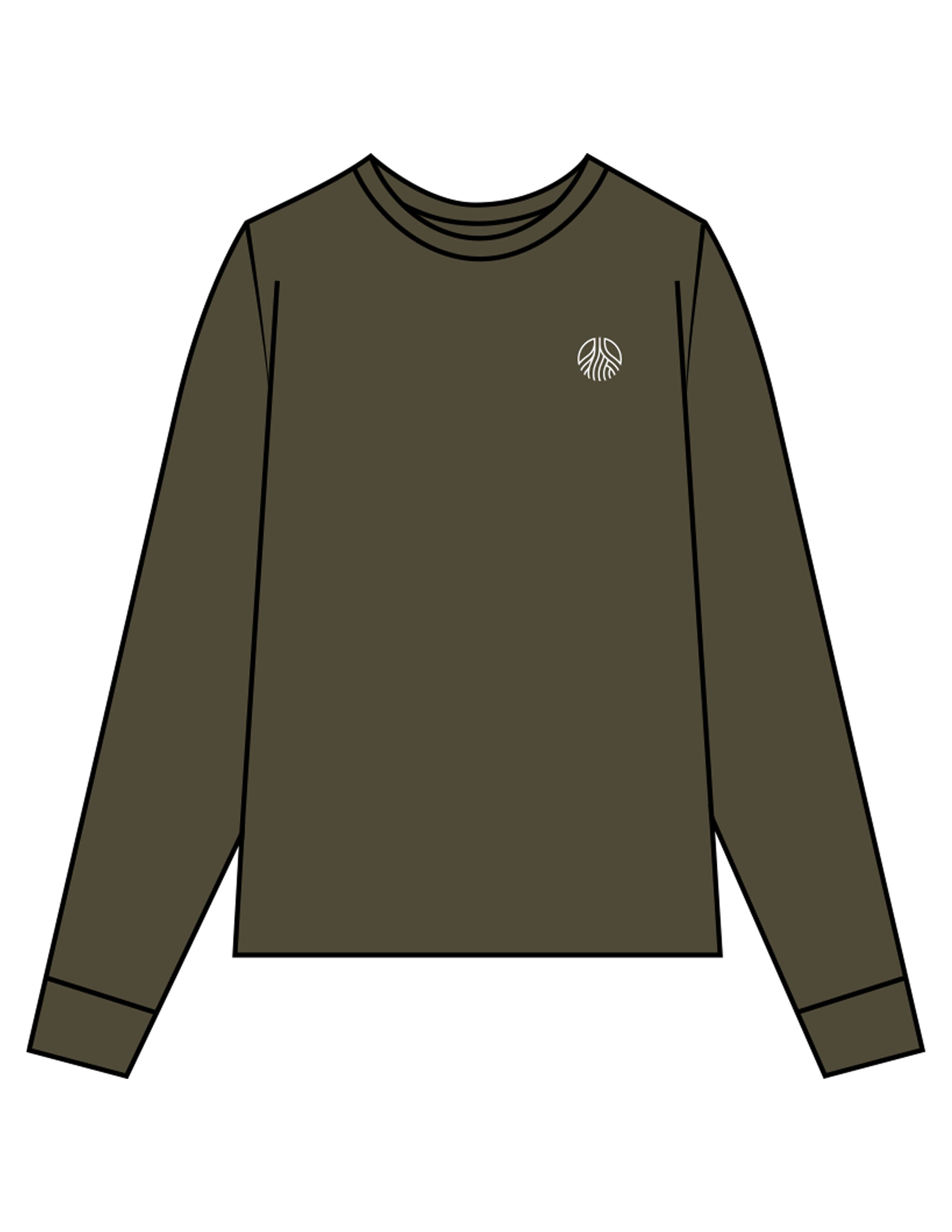 The Mens Long Sleeve - Army - Sultivate - Left Chest Icon & Back Shoulder - Printed - White