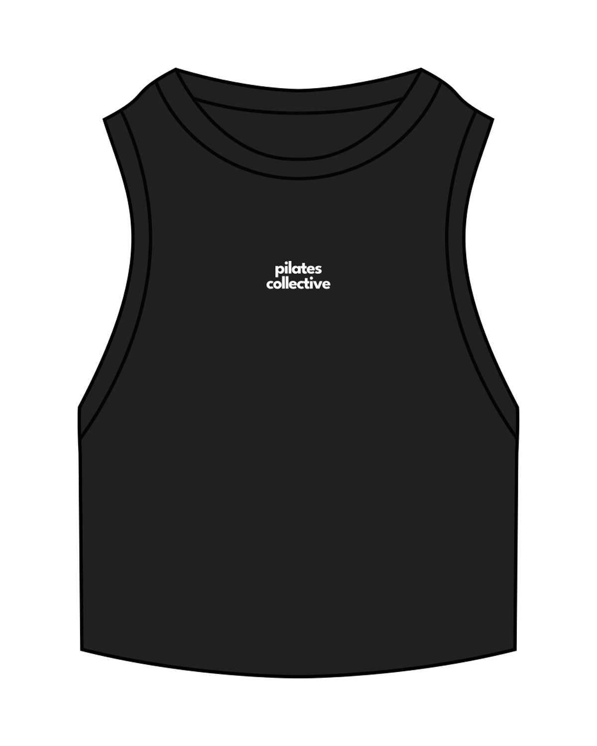 The Ribbed Crop Tank - Black - Pilates Collective - Center Chest Stacked - Embroidered - Tone on Tone