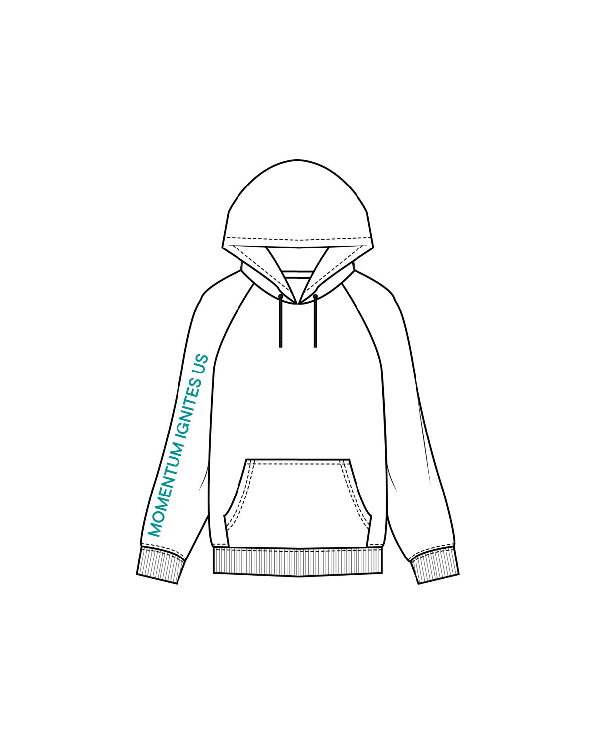 The Mens Classic Hoodie - White - Reform Studios - Right Sleeve Vertical & Center Back - Printed - Teal