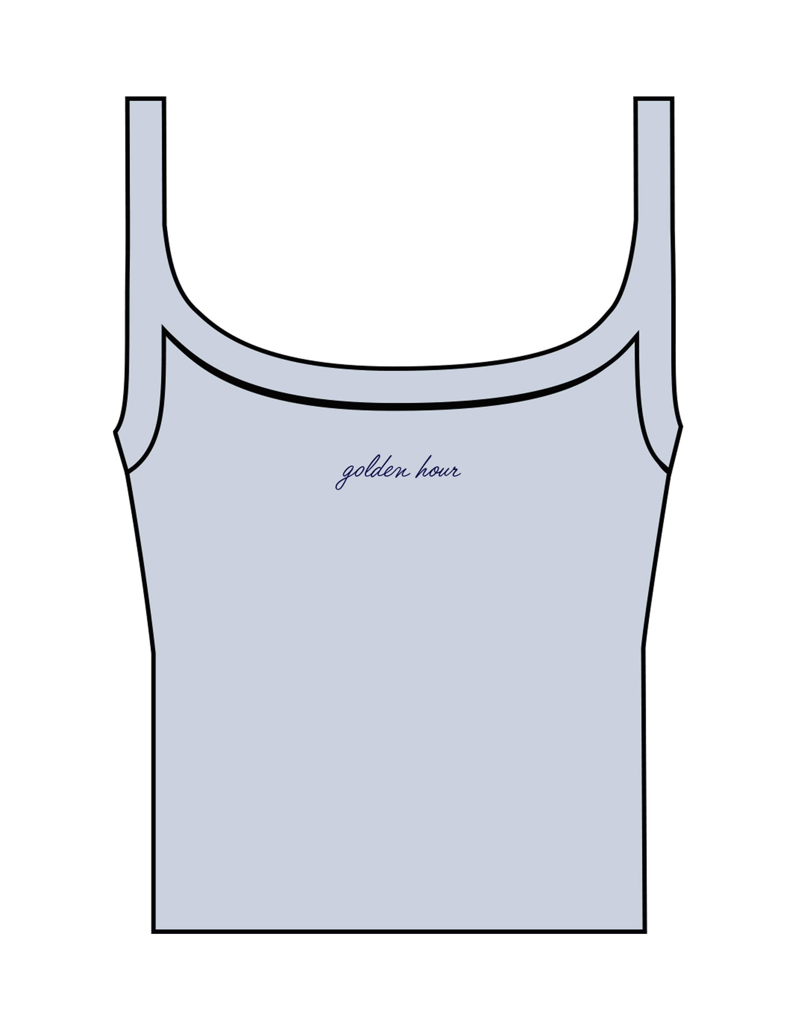 The Micro Rib Strappy Crop Tank - Baby Blue - Golden Hour - Center Chest - Printed - Navy