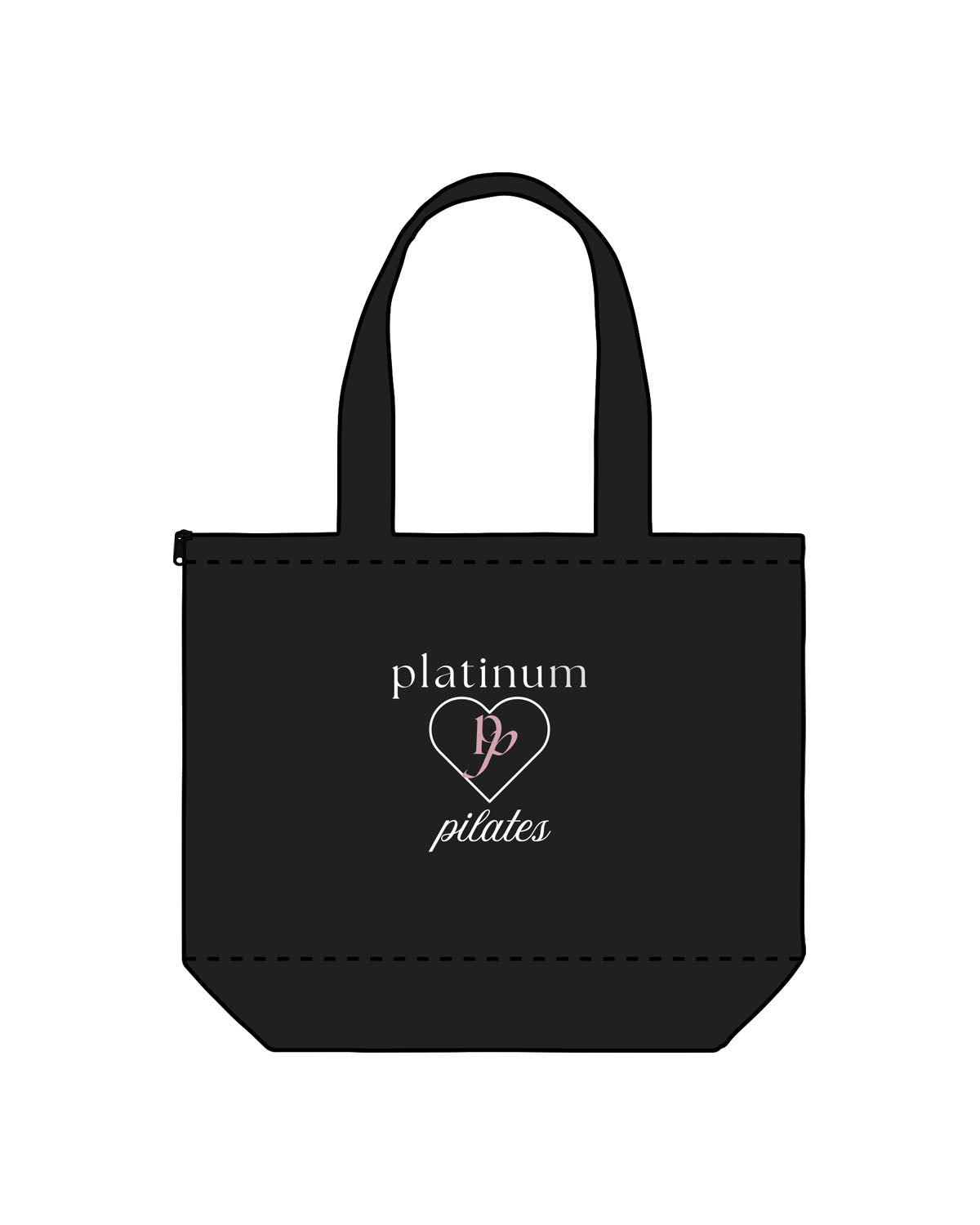 The Zipper Tote Bag - Black - Platinum Pilates - Center Body Stacked - Printed - Full Color