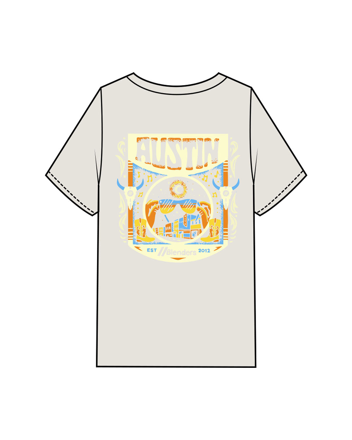 The Mens Heavyweight Tee - Washed Bone - Blenders - Left Chest & Back "AUSTIN" - Printed - Full Color