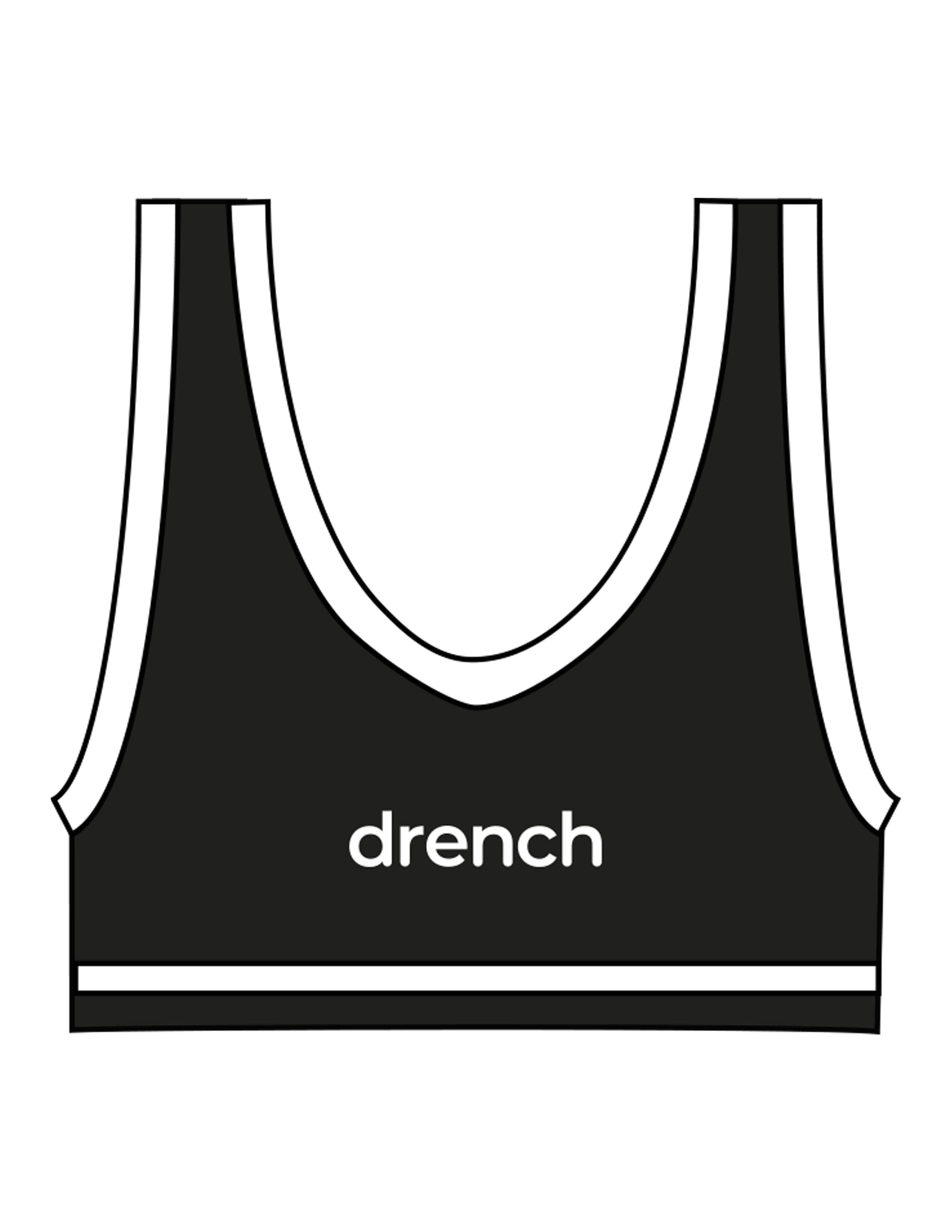 The Piped Bra - Black - Drench - Center Back "DRENCH" - Printed - White