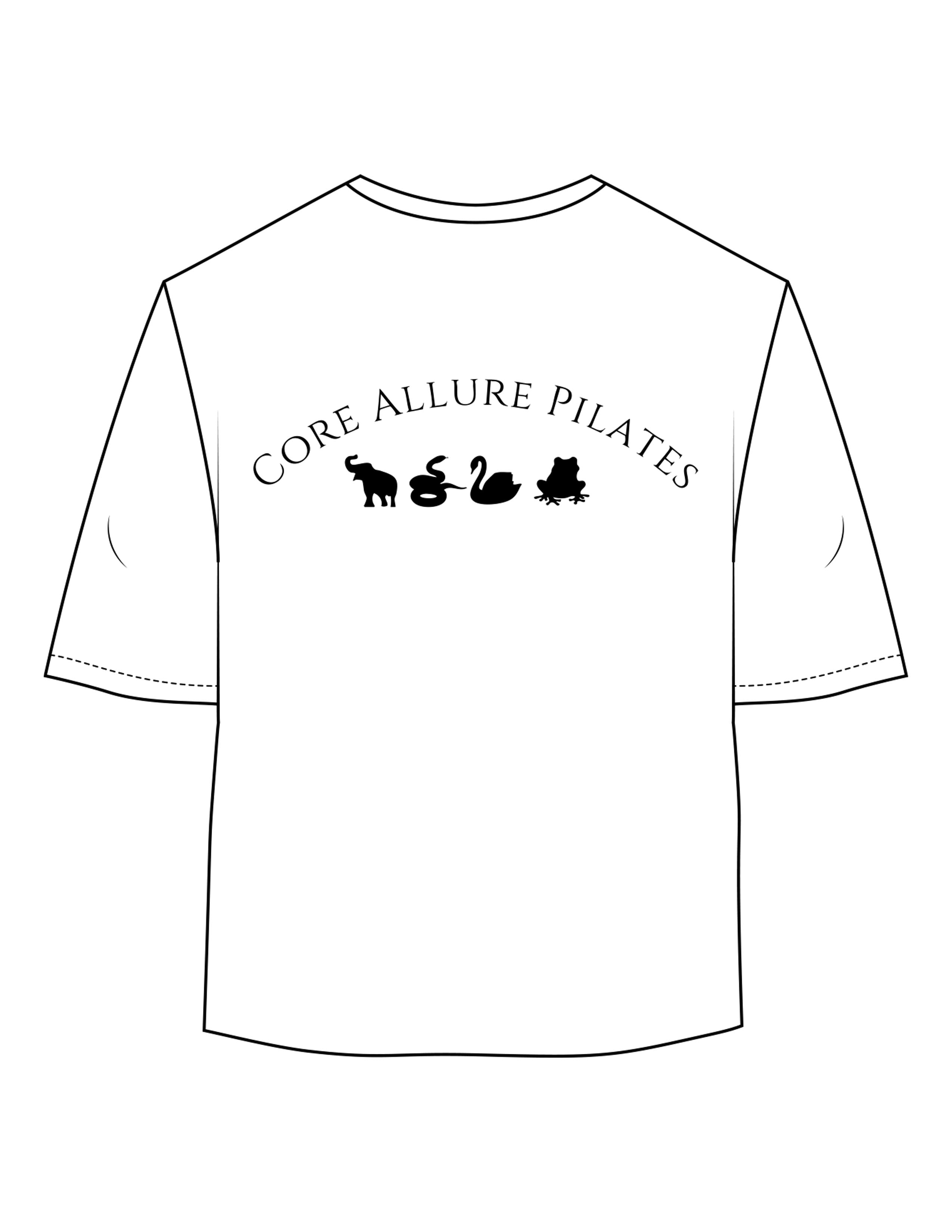 The Oversized Crop Tee - White - Core Allure Pilates - Left Chest Arc Stacked & Back Arc Stacked - Printed - Black