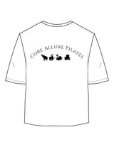 The Oversized Crop Tee - White - Core Allure Pilates - Left Chest Arc Stacked & Back Arc Stacked - Printed - Black