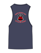 The Scoop Muscle Tank - Navy Heather - KettleFlex - Center Chest & Back Stacked - Printed - Full Color